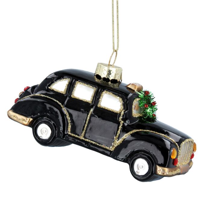 Gisela Graham London Taxi With Wreath Glass Tree Decoration